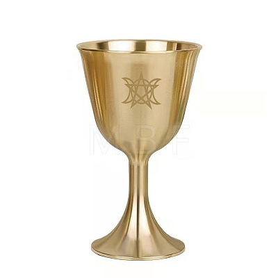 Brass Triple Moon Goddess and Pentagram Altar Goblet Chalice Ornament WICR-PW0001-23B-04-1