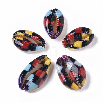 Printed Natural Cowrie Shell Beads X-SSHEL-R047-01-E01-1