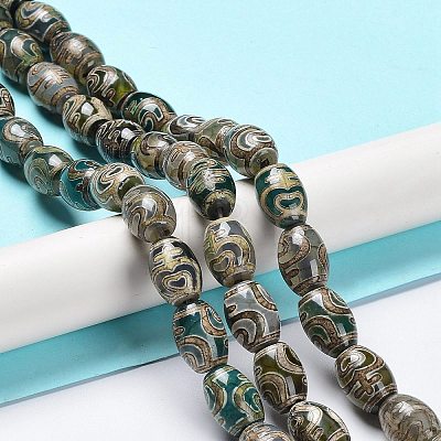 Tibetan Style dZi Beads Strands TDZI-E005-01F-1