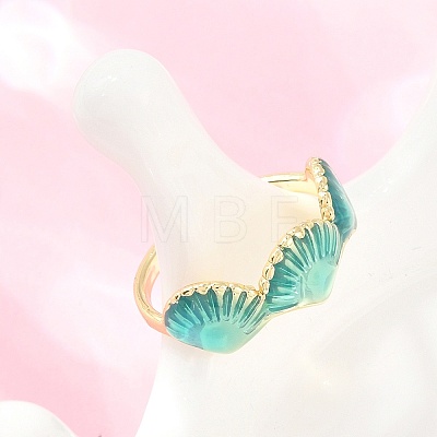 Brass Enamel Cuff Open Rings KK-CBA960E-16G-1