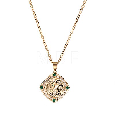 Green Cubic Zirconia Lion Rotating Pendant Necklace JN1023A-1