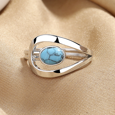 Oval Brass with Synthetic Turquoise Finger Rings FS-WG5DC9A-01-1