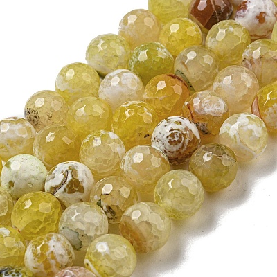 Faceted Natural Fire Crackle Agate Beads Strands G-F447-12mm-N02-1