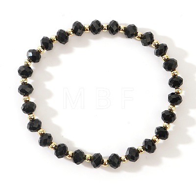 Rondelle Faceted Glass & Brass Bead Stretch Bracelets UG9794-1