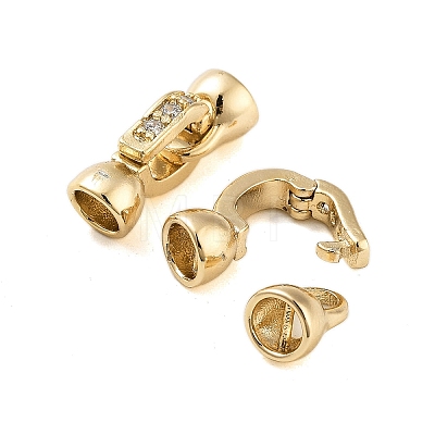 Rack Plating Brass Cubic Zirconia Fold Over Clasps KK-S379-18G-1