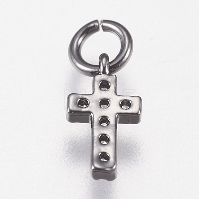 Brass Micro Pave Cubic Zirconia Tiny Cross Charms ZIRC-E147-62B-1