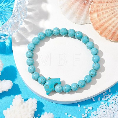 8MM Round Synthetic Turquoise Beaded Stretch Bracelets BJEW-JB10217-05-1