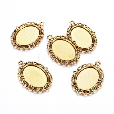 Tibetan Style Oval Alloy Pendant Cabochon Settings TIBEP-Q054-44AG-RS-1