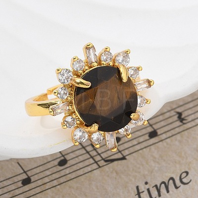 Sunflower Natural Tiger Eye Finger Rings RJEW-B113-03G-04-1