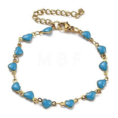 Golden 304 Stainless Steel Heart Link Chain Bracelet with Enamel BJEW-E088-01G-1
