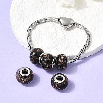 Handmade Lampwork Gold Sand Effect European Large Hole Rondelle Beads X-LPDL-M013-10-1