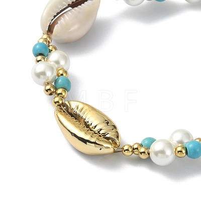 Natural Shell & Shell Pearl & Synthetic Turquoise Beaded Bracelet BJEW-TA00418-1