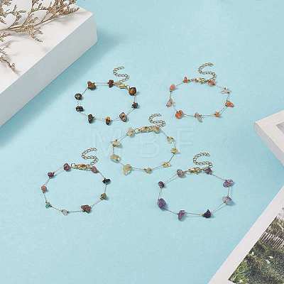 Natural Mixed Gemstone Chips Beaded Bracelet BJEW-JB09941-1