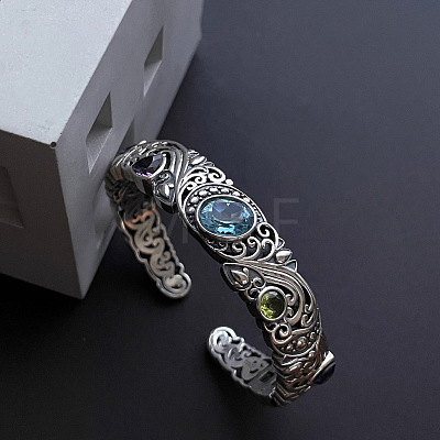 Engraved Flower Brass Micro Pave Cubic Zirconia Cuff Bangles for Women FS-WGDA37F-01-1