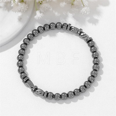Synthetic Non-magnetic Hematite Twist Round Beaded Stretch Bracelets WG50776-01-1