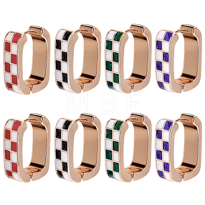 4 Pairs Rectangle with Tartan Pattern Alloy Enamel Hoop Earrings EJEW-SC0002-26A-1
