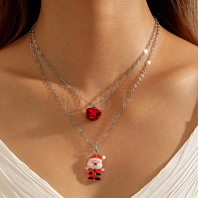 Resin Christmas Bell Pendant Double Layer Iron Chain Necklaces for Women FS-WG028A7-01-1