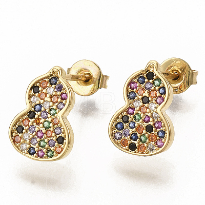 Brass Micro Pave Colorful Cubic Zirconia Stud Earrings EJEW-S208-038-1