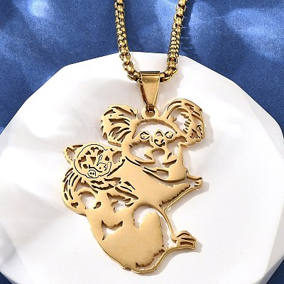 304 Stainless Steel Laser Cut Mother and Baby Koala Pendant Box Chain Necklaces for Women Men NJEW-E156-01G-1