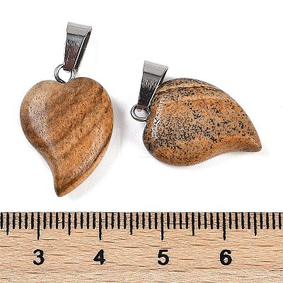 Natural Picture Jasper Heart Pendants G-H073-03P-05-1