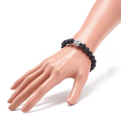 Natural Lava Rock & Synthetic Hematite & Acrylic Beaded Stretch Bracelet BJEW-JB08553-04-1
