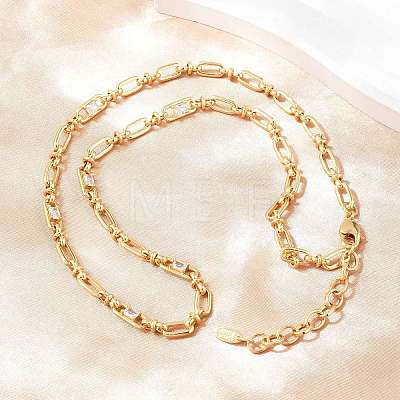 5MM Brass Pave Cubic Zirconia Oval Link Chain Necklaces NJEW-D324-01G-01-1