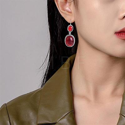 Red Resin Oval Dangle Earrings JE1087A-1