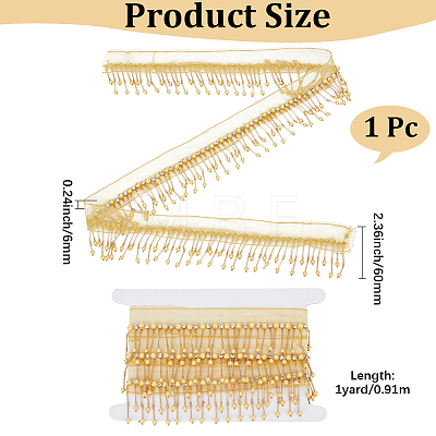 Polyester & Glass Rhinestone & Imitation Pearl Beaded Tassel Ribbon DIY-CY0003-68A-1