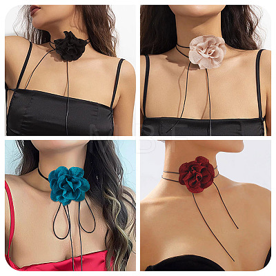 4Pcs 4 Colors Cloth Flower Collar Choker Necklace for Women Bride Wedding Party AJEW-TA0001-26-1