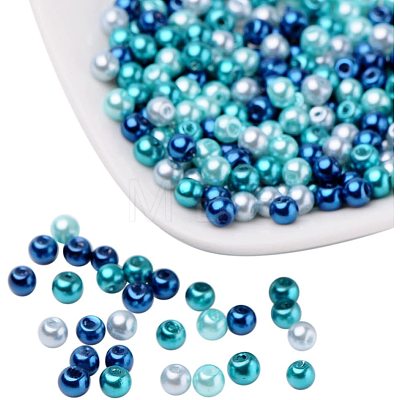 Carribean Blue Mix Pearlized Glass Pearl Beads HY-PH0006-4mm-03-1