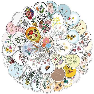 Light Bulb with Flower Pattern Self-Adhesive Picture Stickers X-DIY-P069-01-1