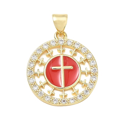 Religion Cross Brass Micro Pave Clear Cubic Zirconia Pendants CU-CBA83A6-03E-G-1