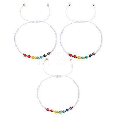 3Pcs Adjustable Chakra Natural & Synthetic Mixed Stone Round Bead Braided Bracelet Sets ZZ4943-2-1