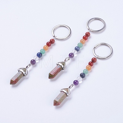 Natural/Synthetic Gemstone Chakra Pointed Keychain KEYC-P040-D-1