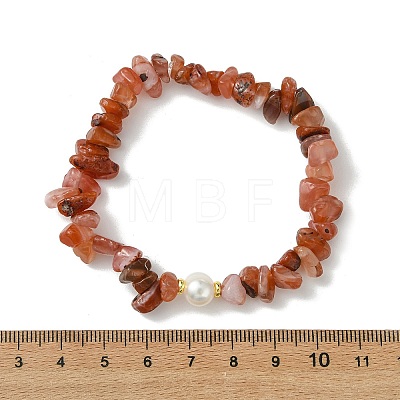 3Pcs 3 Styles Natural Mixed Gemstone Chip & Cultured Freshwater Pearl Beaded Stretch Bracelets Set for Women BJEW-JB13762-07-1