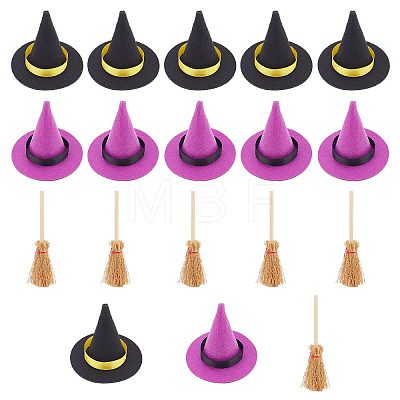 12Pcs 2 Colors Polyester Witch Hats AJEW-CP0005-50-1