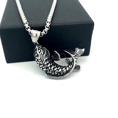 Vintage Fish 304 Stainless Steel Pendant Necklaces for Women Men ZR4097-1