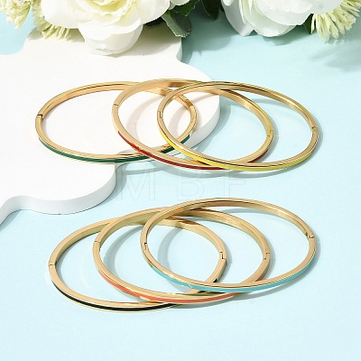 304 Stainless Steel Enamel Hinged Bangles for Women BJEW-D408-39G-1