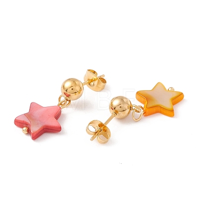 Synthetic Shell Star Pendant Double Layer Necklaces and Dangle Stud Earrings SJEW-F217-01A-G-1