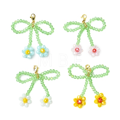 4Pcs 4 Colors Bowknot Flower Glass Pendant Decoration HJEW-TA00276-1