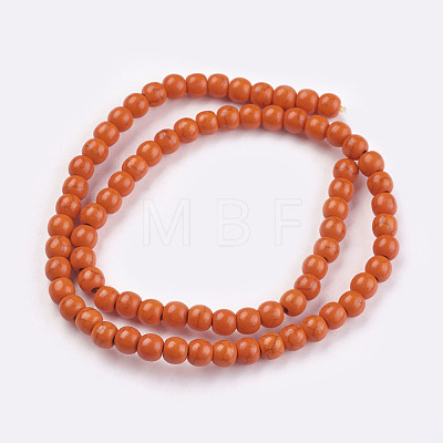 1 Strand Dyed Orange Red Round Synthetic Turquoise Beads Strands X-TURQ-G106-6mm-02G-1