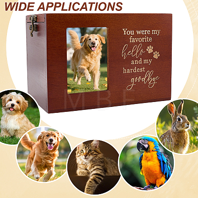 Wooden Pet Memorial Urn Box with Photo Frame CON-WH0100-64A-1