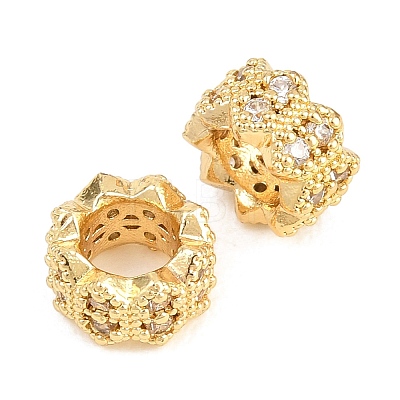 Flower Brass Clear Cubic Zirconia European Beads KK-B186-11M-1
