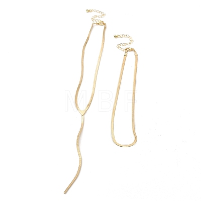 2Pcs 2 Styles Brass Flat Snake Chain Necklaces Set NJEW-P289-12G-1
