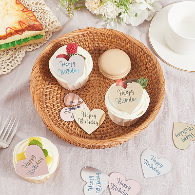 21Pcs 3 Colors Mirror Effect Acrylic Birthday Cupcake Insert Card Decoration AJEW-SP0001-67C-1