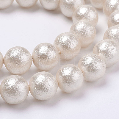 Wrinkle Textured Shell Pearl Beads Strands X-BSHE-F013-02-10mm-1