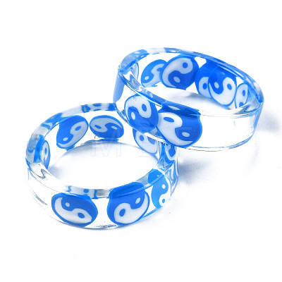 Transparent Resin Yin Yang Finger Ring for Women RJEW-T022-032-1