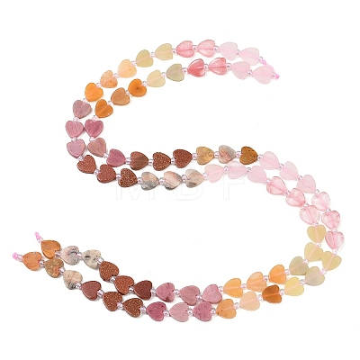 Natural Rose Quartz & Cherry Quartz Glass & Rhodonite & Crazy Agate & Synthetic Goldstone Beads Strands G-F811-A05-02-1