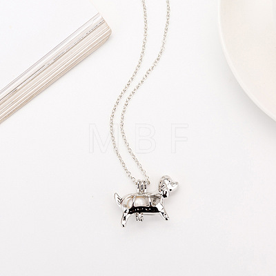 Alloy Dog Cage Pendant Necklace with Synthetic Luminaries Stone LUMI-PW0001-012P-A-1