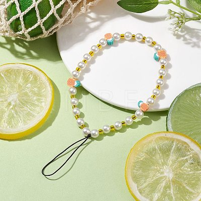Fruits Polymer Clay & Imitated Pearl & Glass Beaded Mobile Straps HJEW-JM01641-01-1